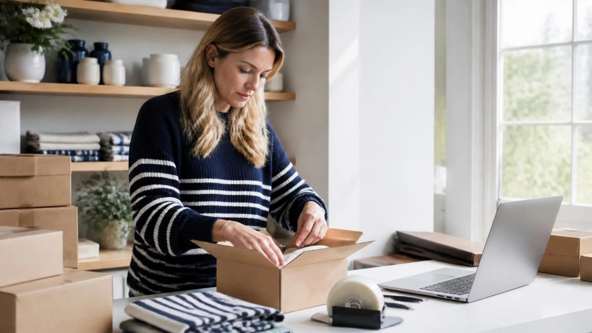 Shop-Betreiberin verpackt Bestellungen