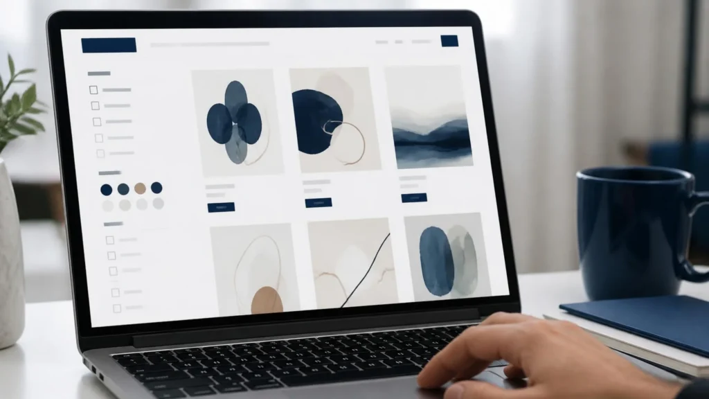 Online-Shop mit Produktfiltern auf dem Laptop