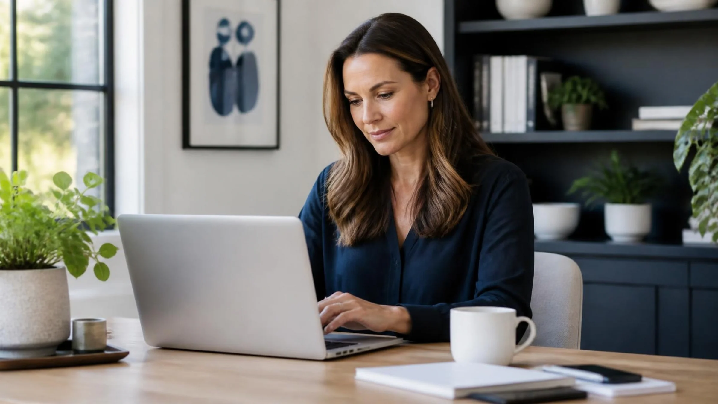 Selbstständige Beraterin arbeitet im Homeoffice