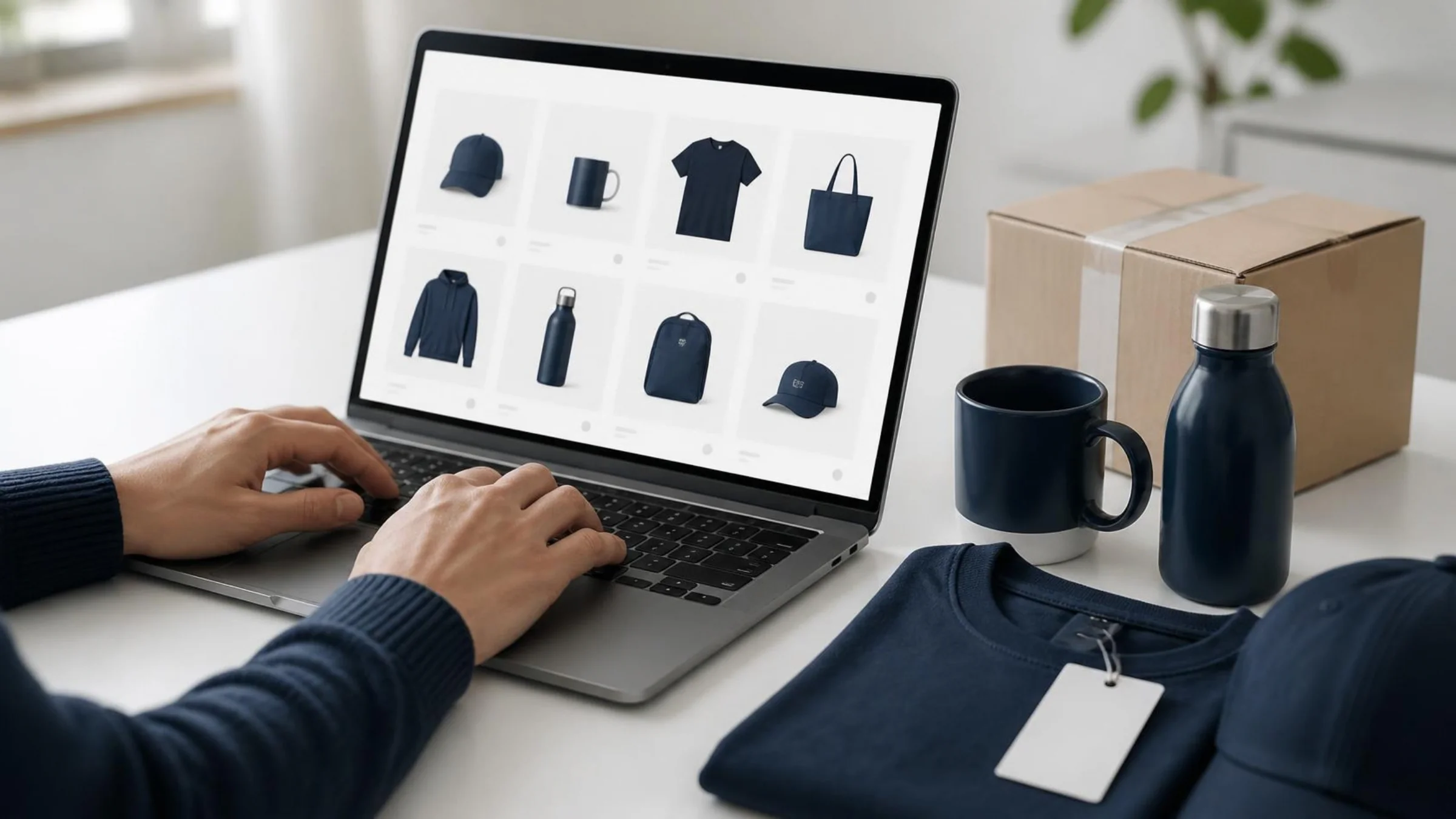 Online-Shop auf dem Laptop mit Produkten